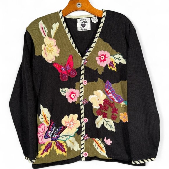 Vintage Storybook Knits Cardigan Sweater Butterfly Grannycore Novelty M - Picture 1 of 6